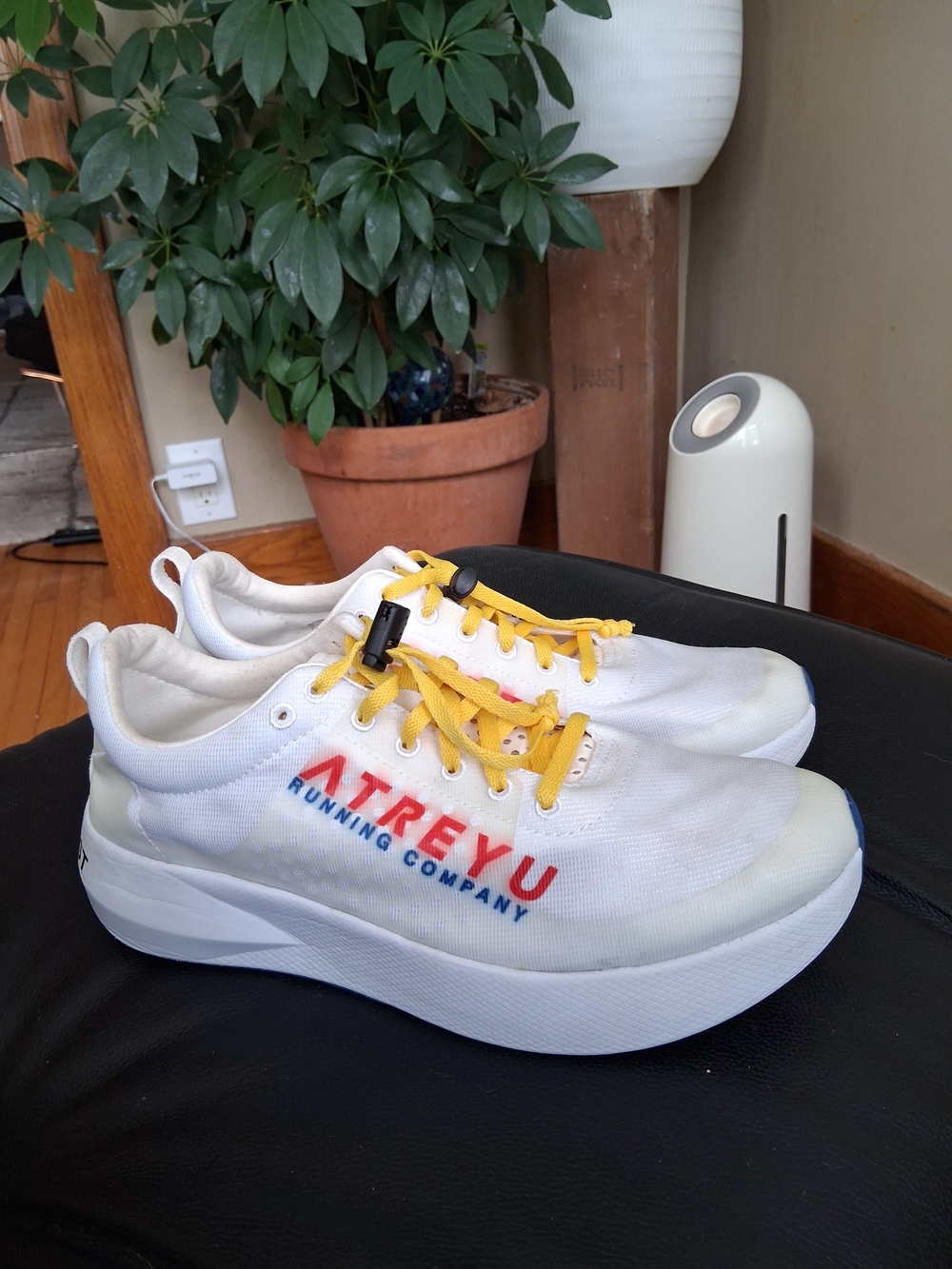 Atreyu The Artist Athletic Running Shoes in White with Yellow Laces